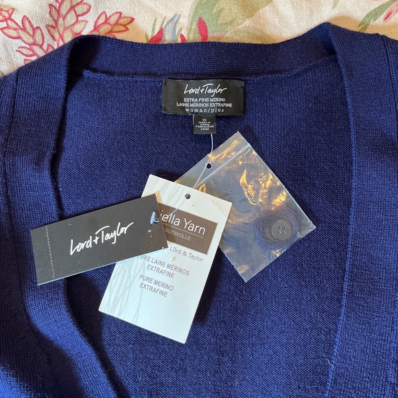 Vtg LORD & TAYLOR Size Medium Longline Cardigan Navy Blue Luxe Merino Wool NWT - Picture 8 of 15
